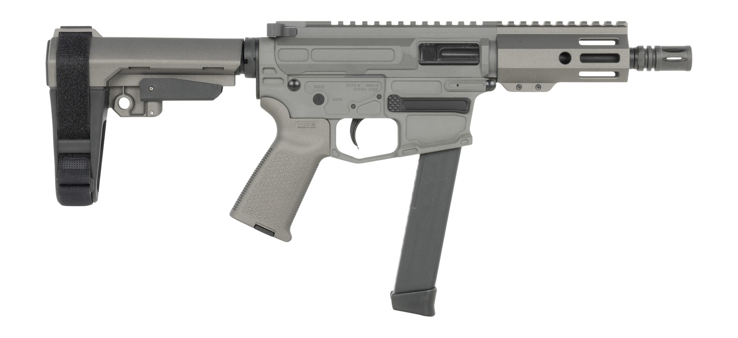 Shark Coast Tactical SCC06780SP9NGY Sneeky Pete 9mm Luger 30+1 5.50" Black Melonite Threaded Barrel, Gray Cerakote Receiver, SB Tactical SBA3 Brace