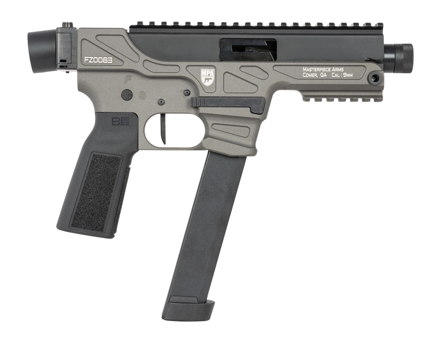 MasterPiece Arms 30K 30K  9mm Luger 30+1 4.50" Black Threaded Barrel, Aluminum Receiver w/Picatinny Rail, Black B5-P22 Grip