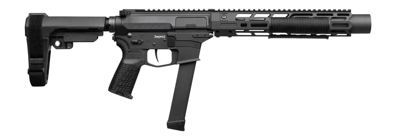 CMMG 99A6832-AB Zeroed Banshee MkGs 9mm Luger 33+1 6.50" Black Nitride Threaded Barrel, Black Armor Cerakote Aluminum Receiver w/Picatinny Rail, M-LOK Handguard, Black Polymer CMMG RipBrace, CMMG Zero
