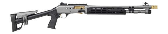 Panzer Arms PAM4CSGGTMFSS M4 Speed Pro 12 Gauge Semi-Auto 3" 5+1 18.50" Gray Ported Barrel, Gray w/Gold Titanium Accents Aluminum Receiver w/Picatinny Rail, M-LOK Handguard, Skeleton Stock, Black Poly