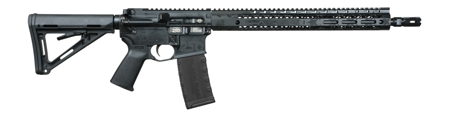 Black Rain Ordnance BRO-AMFLAG-BLKOUT-250 Spec15 250th Anniversary 5.56 NATO 30+1 16" 250th Anniversary Engraving Aluminum Receiver w/Picatinny Rail, Magpul MOE SL Black Polymer Stock. Black Magpul Gr