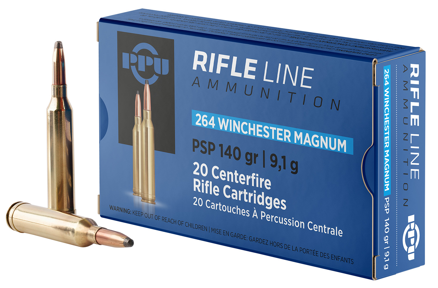 PPU PP264 Standard Rifle  264WinMag 140gr Pointed Soft Point 20 Per Box/10 Case