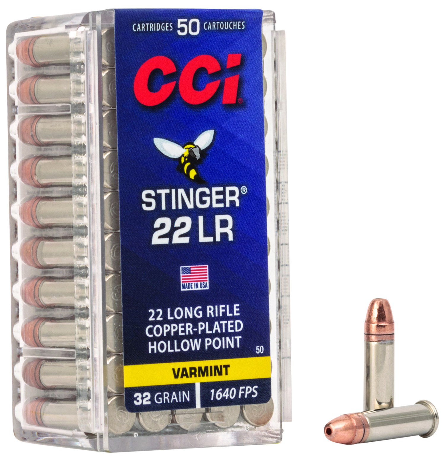 CCI 0050 Stinger  22LR 32gr Copper Plated Hollow Point 50 Per Box/100 Case