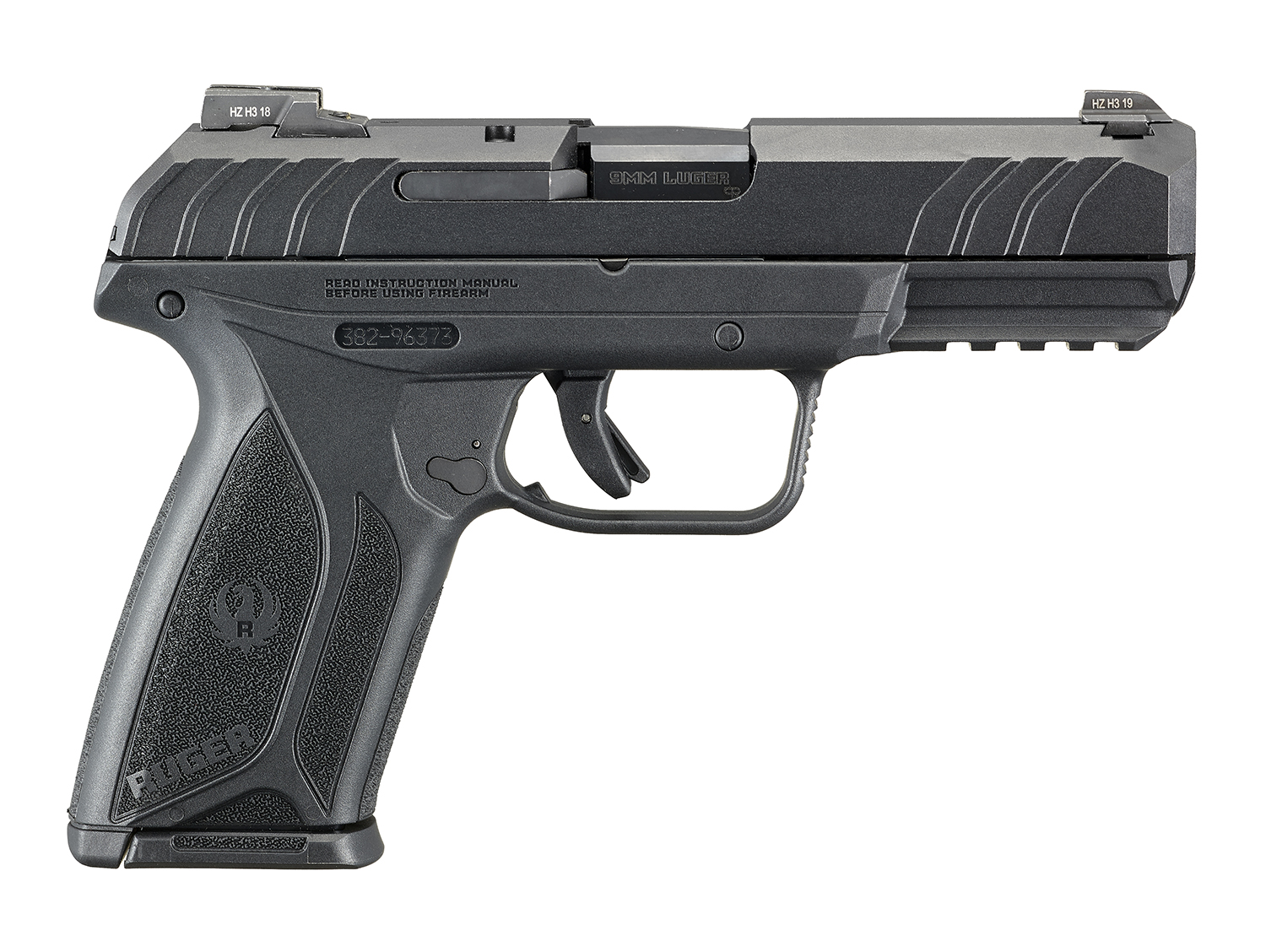 Ruger 3825 Security-9 Pro 9mm Luger  4" Barrel 15+1, Black Polymer Frame With Picatinny Acc. Rail, Black Oxide Steel Slide, Integrated Trigger Safety