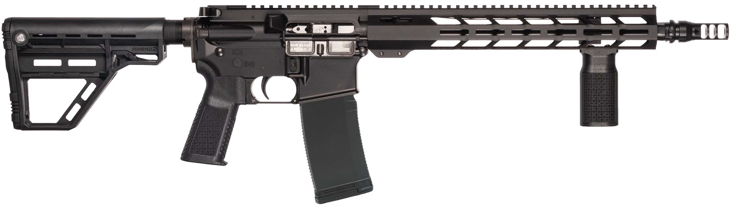 Patriot Ordnance Factory 02548 P-15 Base SMU 300 Blackout 30+1 13.75" Black Nitride Match Grade Barrel, Black Anodized Aluminum Receiver w/Picatinny Rail, M-LOK Handguard, Black Amend2 Adjustable Poly