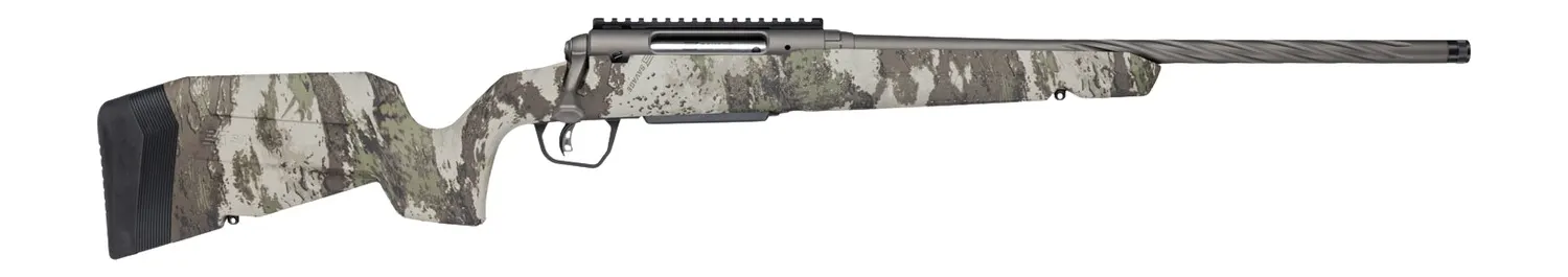 Savage Arms 33210 Axis 2 Pro 6mm ARC 4+1 20" Gun Metal Bronze Cerakote Spiral Fluted Threaded Barrel & Receiver w/Picatinny Rail, Savage Woodland Camo Fixed w/Pistol Grip Synthetic Stock, Right Hand